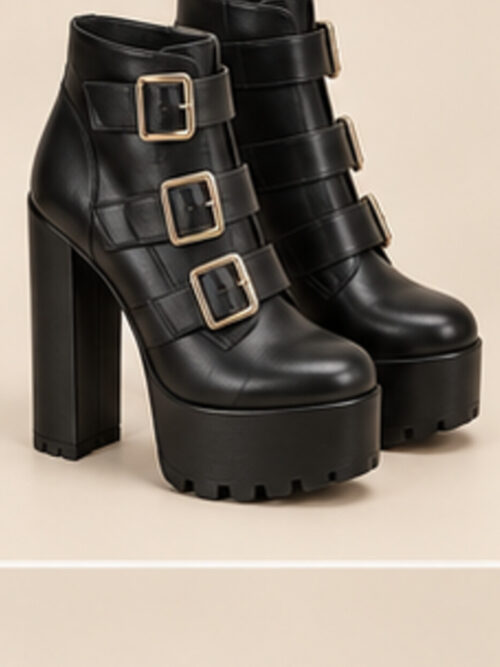 Noir Rebel Buckle Boots