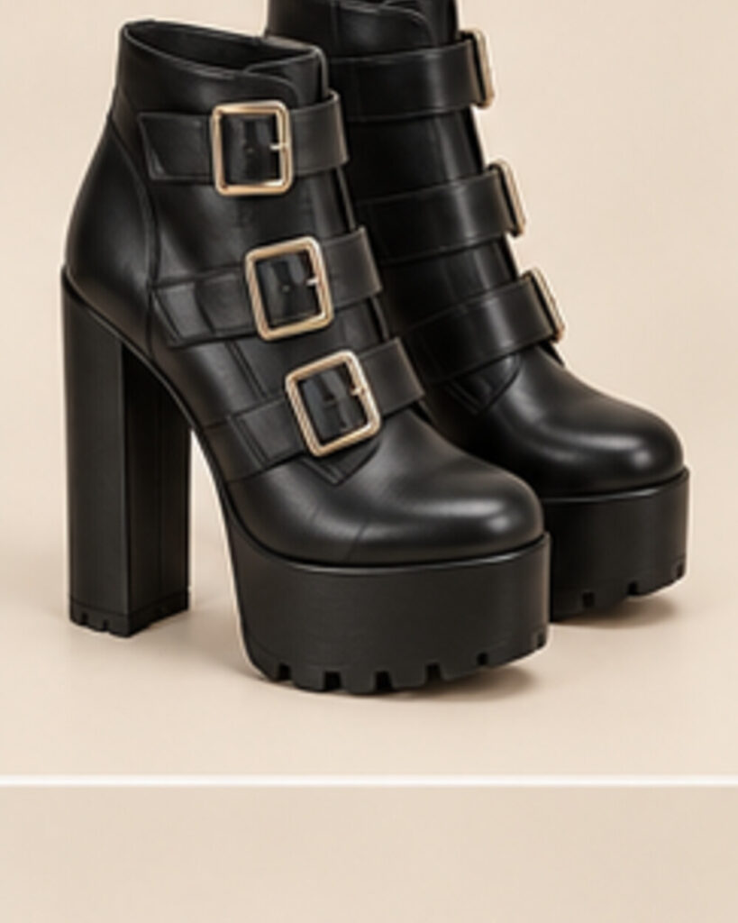 Noir Rebel Buckle Boots